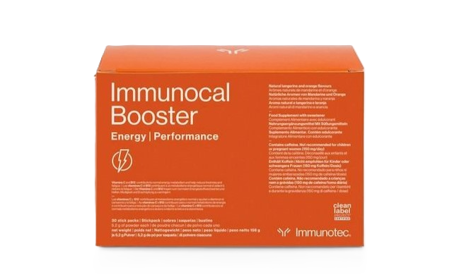 Producto Immunocal® Booster Energy Performance de Immunotec, fórmula con vitaminas y antioxidantes para apoyar el metabolismo energético y reducir el cansancio y la fatiga. Energía gracias a sus 3 cafeínas.